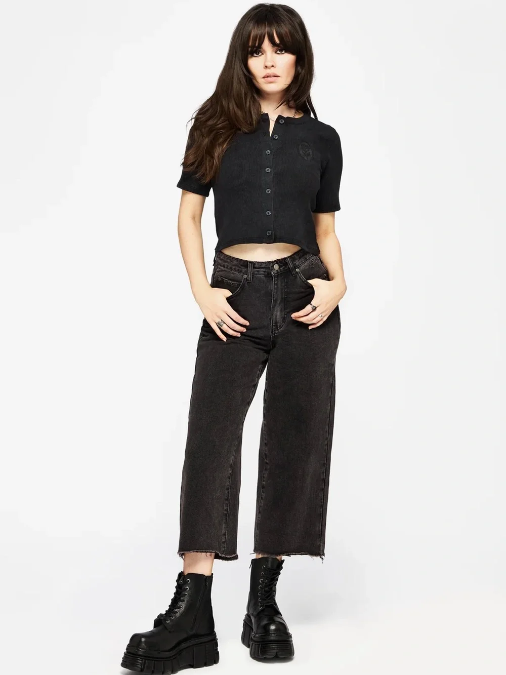 Disturbia Faye Cotton-Blend Floral
Embroidered Waffle Button Up Top - Picture 4 of 5